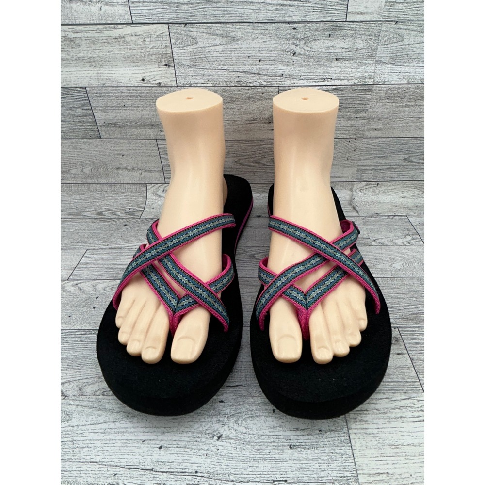 Teva Mush Flip Flops Women's Size‎ 10 Black Pink Geometric Straps Comfort